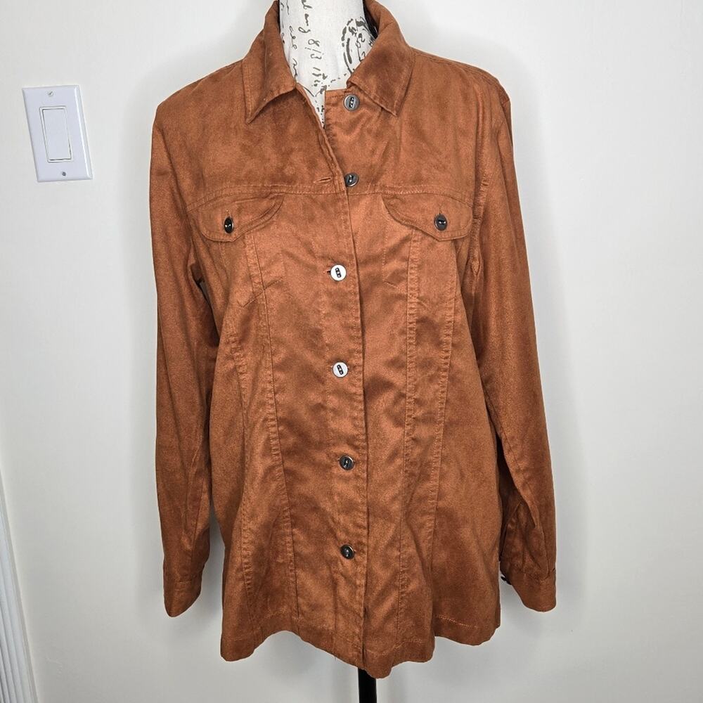 CHICOS Camel Brown Longsleeve Button Front Collared Shirt Jacket Size 1 Medium